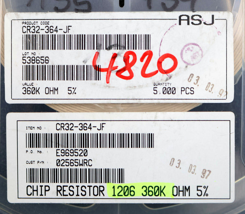 Bild des Artikels ASJ-ELECTRONICS-500x-SMD-Widerstand-360kΩ-1206-CR32-364-JF-360000-Ohm