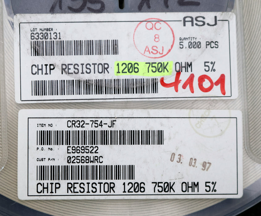 Bild des Artikels ASJ-ELECTRONICS-4900x-SMD-Widerstand-750kΩ-1206-CR32-754-JF-750000-Ohm