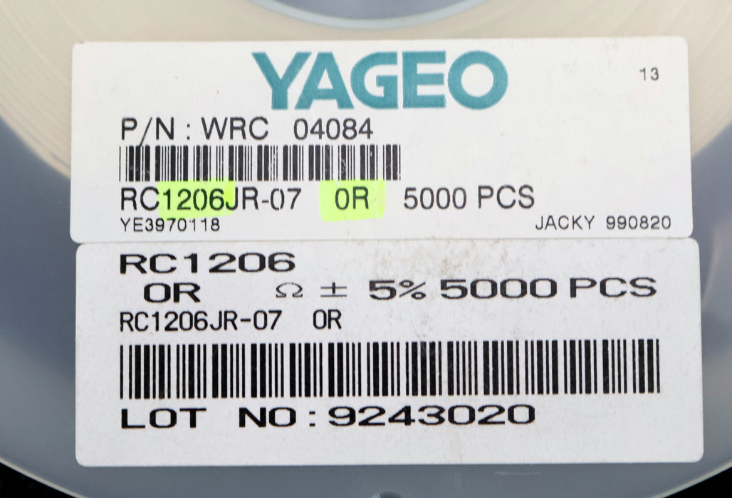 Bild des Artikels YAGEO-2500x-SMD-Widerstand-0RΩ-RC1206JR-07-0-Ohm-Model-WRC04084