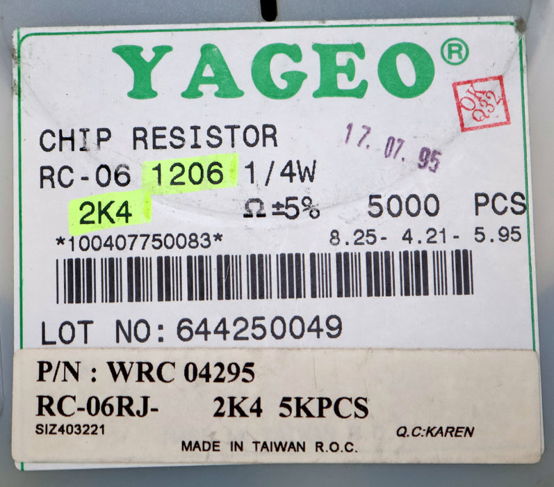 Bild des Artikels YAGEO-2000x-SMD-Widerstand-2,4kΩ-RC-06-1206-1/4W-2400-Ohm-Model-WRC04295