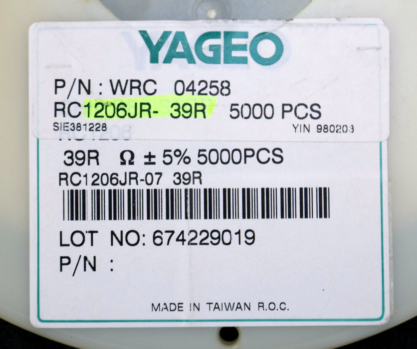 Bild des Artikels YAGEO-3500x-SMD-Widerstand-39Ω-RC1206JR-07-39-Ohm-Model-WRC04258