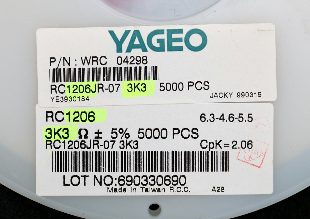 Bild des Artikels YAGEO-4000x-SMD-Widerstand-3,3kΩ-RC1206JR-07-3300-Ohm-Model-WRC04298