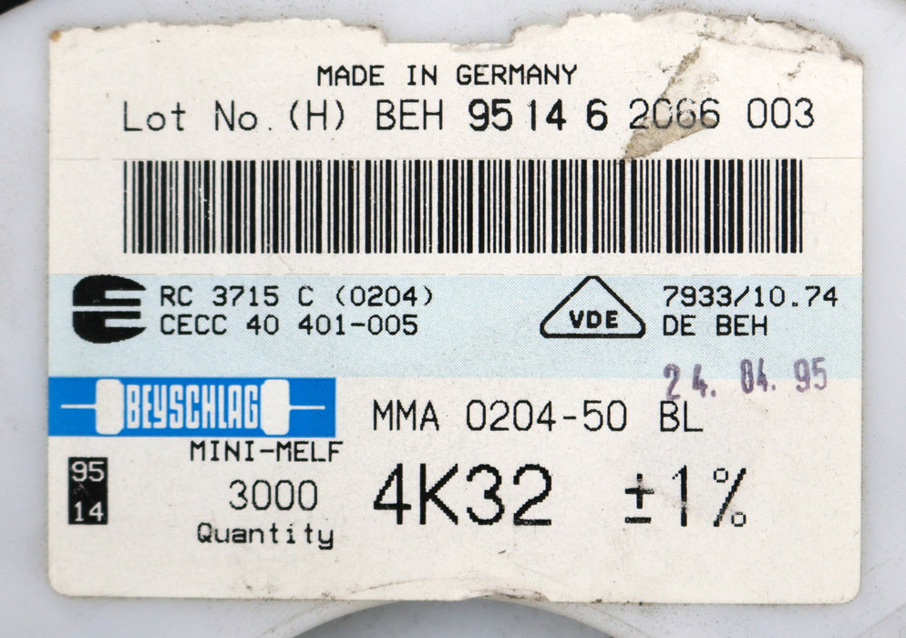 Bild des Artikels BEYSCHLAG-2500x-SMD-Widerstand-4,32kΩ-MINI-MELF-4320-Ohm-Model-MMA-0204-50