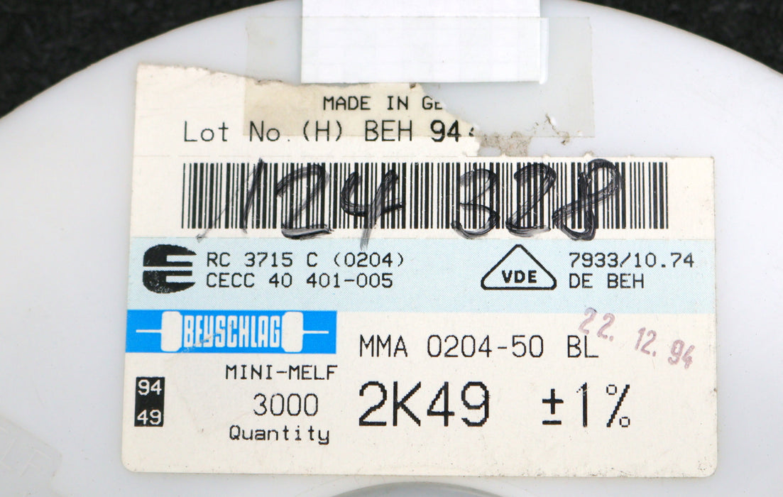 Bild des Artikels BEYSCHLAG-1700x-SMD-Widerstand-2,49kΩ-MINI-MELF-2490-Ohm-Model-MMA-0204-50