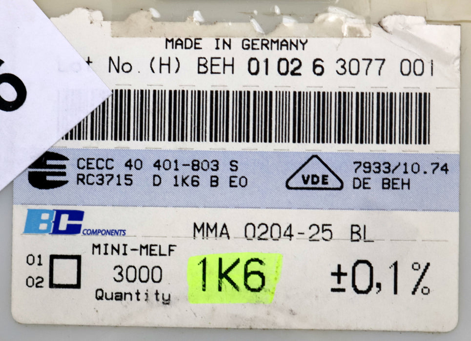 Bild des Artikels BC-COMPONENTS-2800x-SMD-Widerstand-1,6kkΩ-MINI-MELF-1600-Ohm-Model-MMA-0204-50