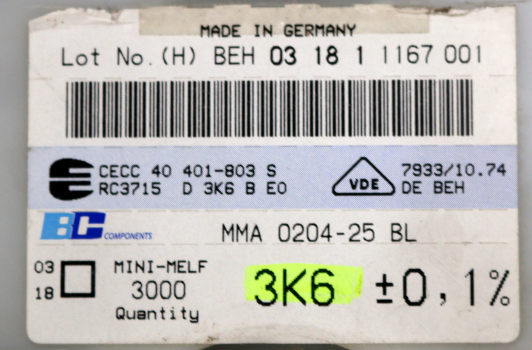 Bild des Artikels BC-COMPONENTS-1700x-SMD-Widerstand-3,6kkΩ-MINI-MELF-3600-Ohm-Model-MMA-0204-50