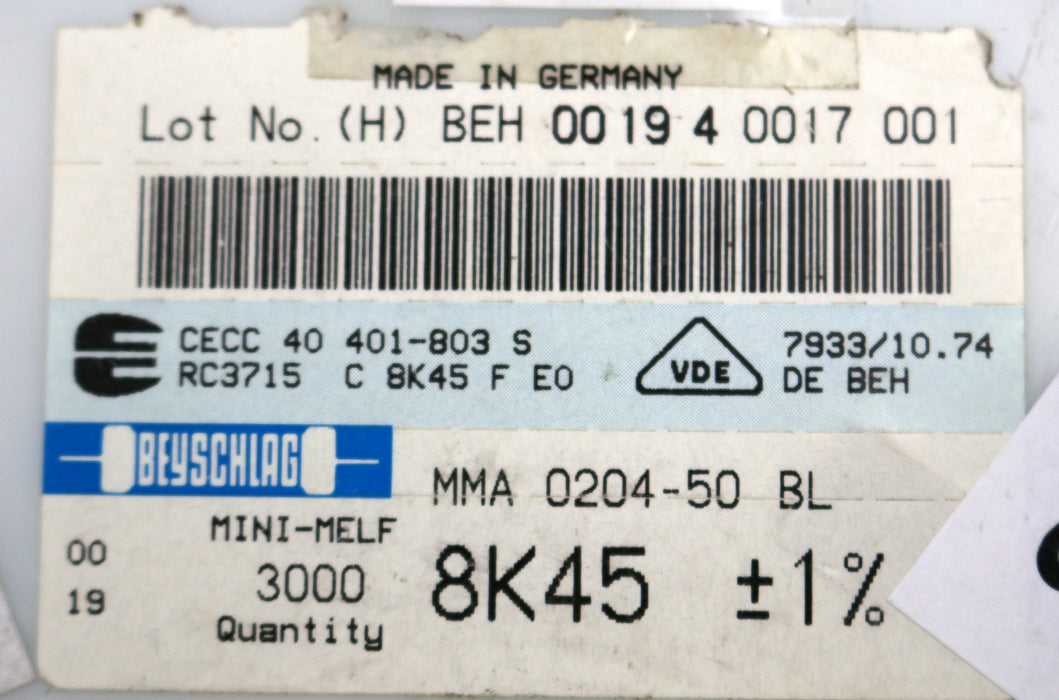 Bild des Artikels BEYSCHLAG-2400x-SMD-Widerstand-8,45kΩ-MINI-MELF-8450-Ohm-Model-MMA-0204-50