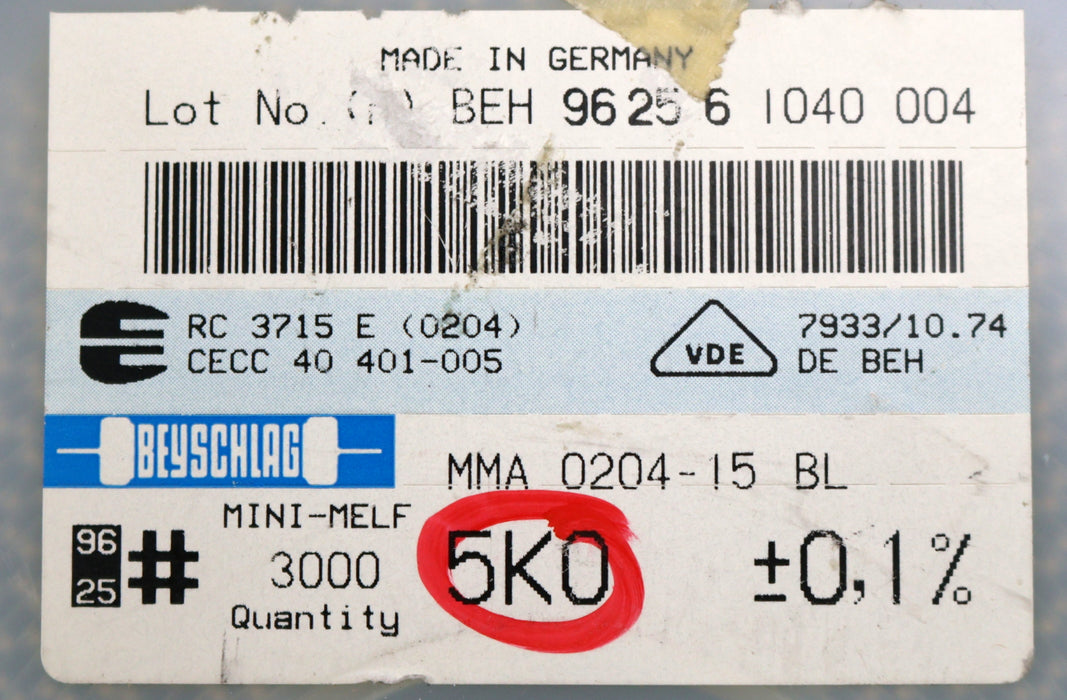 Bild des Artikels BEYSCHLAG-2900x-SMD-Widerstand-5kΩ-MINI-MELF-5000-Ohm-Model-MMA-0204-15