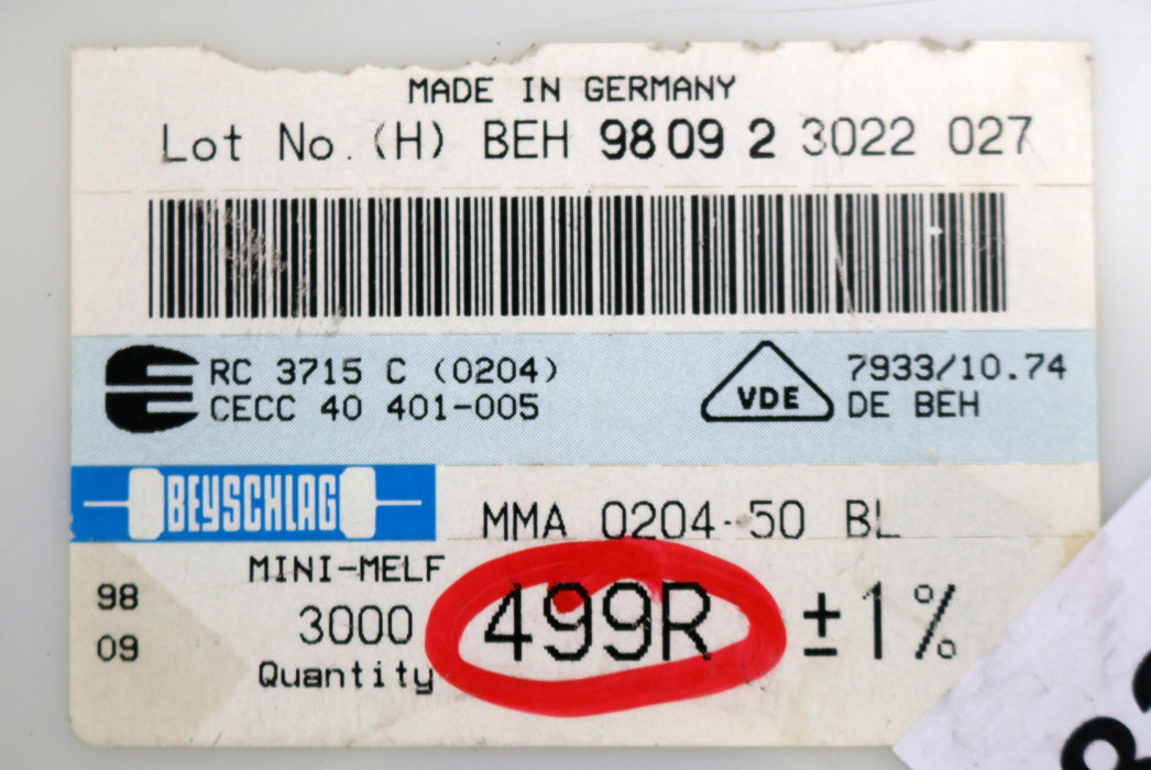 Bild des Artikels BEYSCHLAG-1400x-SMD-Widerstand-499Ω-MINI-MELF-499-Ohm-Model-MMA-0204-50