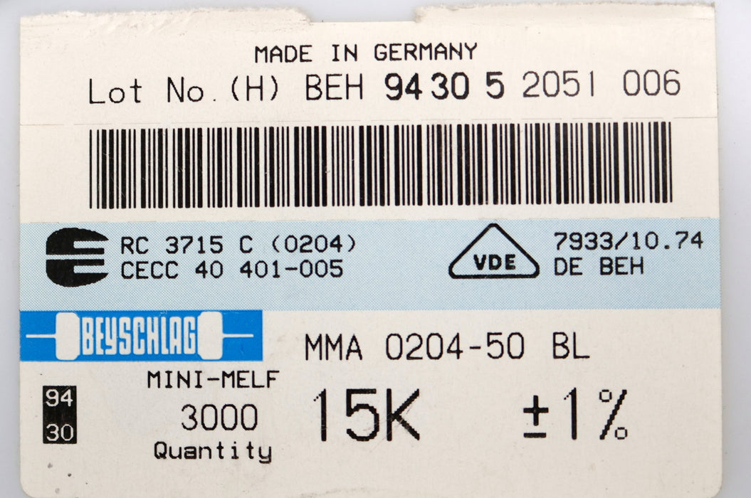 Bild des Artikels BEYSCHLAG-3000x-SMD-Widerstand-15kΩ-MINI-MELF-15000-Ohm-Model-MMA-0204-50