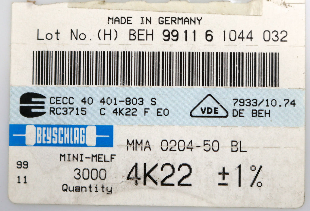 Bild des Artikels BEYSCHLAG-1700x-SMD-Widerstand-4,22kΩ-MINI-MELF-4220-Ohm-Model-MMA-0204-50