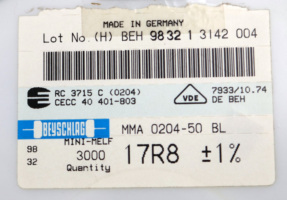 Bild des Artikels BEYSCHLAG-2500x-SMD-Widerstand-17,8Ω-MINI-MELF-17,8-Ohm-Model-MMA-0204-50