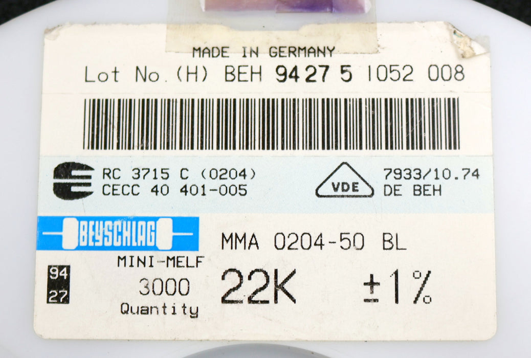 Bild des Artikels BEYSCHLAG-500x-SMD-Widerstand-22kΩ-MINI-MELF-22000-Ohm-Model-MMA-0204-50
