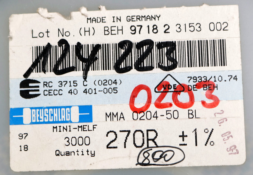 Bild des Artikels BEYSCHLAG-1000x-SMD-Widerstand-270Ω-MINI-MELF-270-Ohm-Model-MMA-0204-50