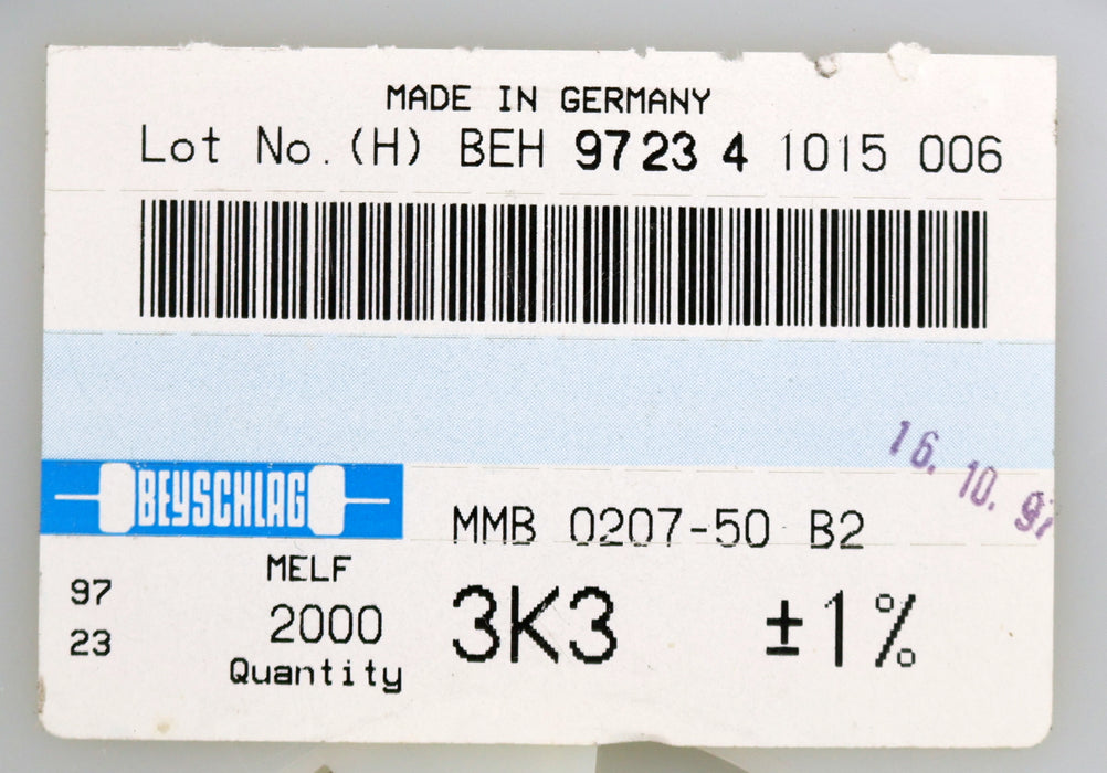 Bild des Artikels BEYSCHLAG-1900x-SMD-Widerstand-3,3kΩ-MELF-3300-Ohm-Model-MMA-0207-50