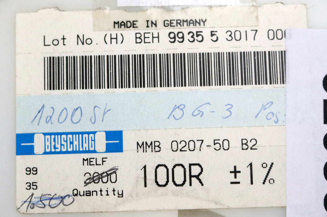 Bild des Artikels BEYSCHLAG-1200x-SMD-Widerstand-100Ω-MELF-100-Ohm-Model-MMA-0207-50