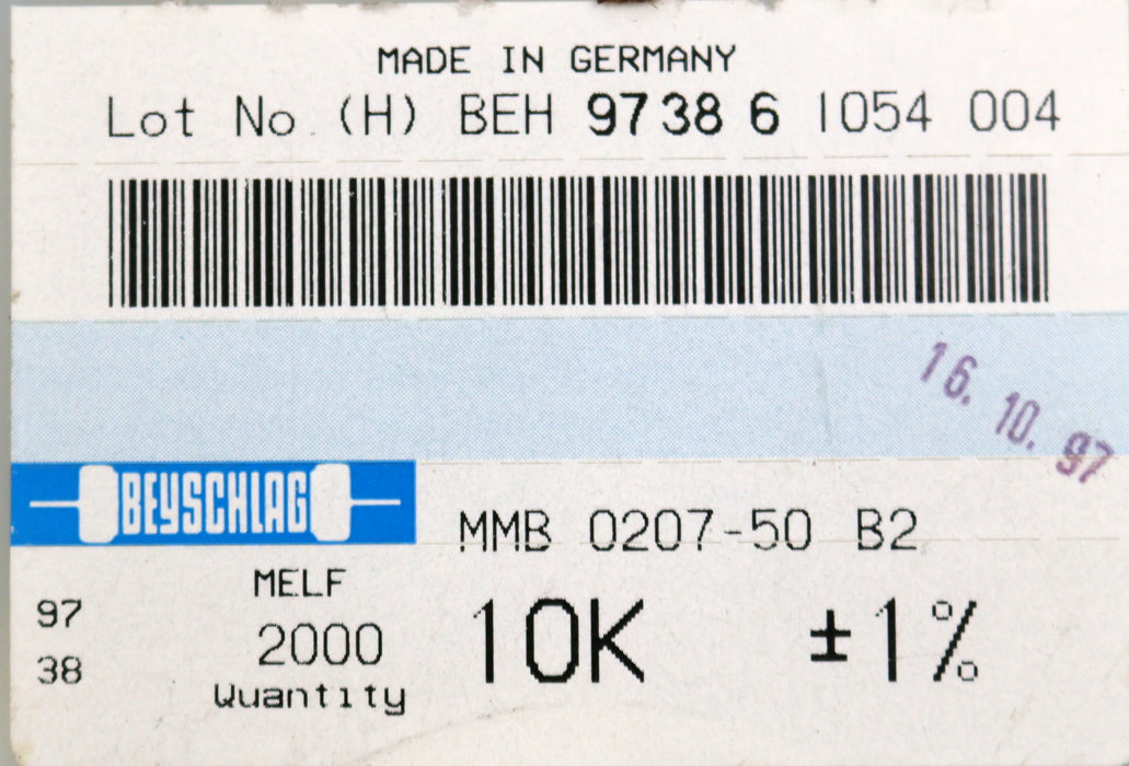 Bild des Artikels BEYSCHLAG-1900x-SMD-Widerstand-10kΩ-MELF-1000-Ohm-Model-MMA-0207-50