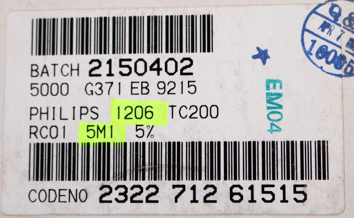 Bild des Artikels PHILIPS-1000x-SMD-Widerstand-5,1MΩ-1206-RC01-5100000-Ohm-Model-TC200