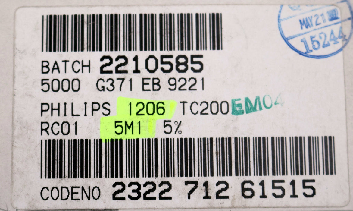 Bild des Artikels PHILIPS-900x-SMD-Widerstand-5,1MΩ-1206-RC01-5100000-Ohm-Model-TC200