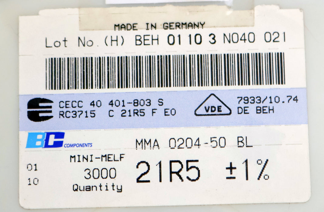 Bild des Artikels BC-COMPONENTS-3000x-SMD-Widerstand-21,5Ω-MINI-MELF-21,5-Ohm-Model-MMA-0204-50