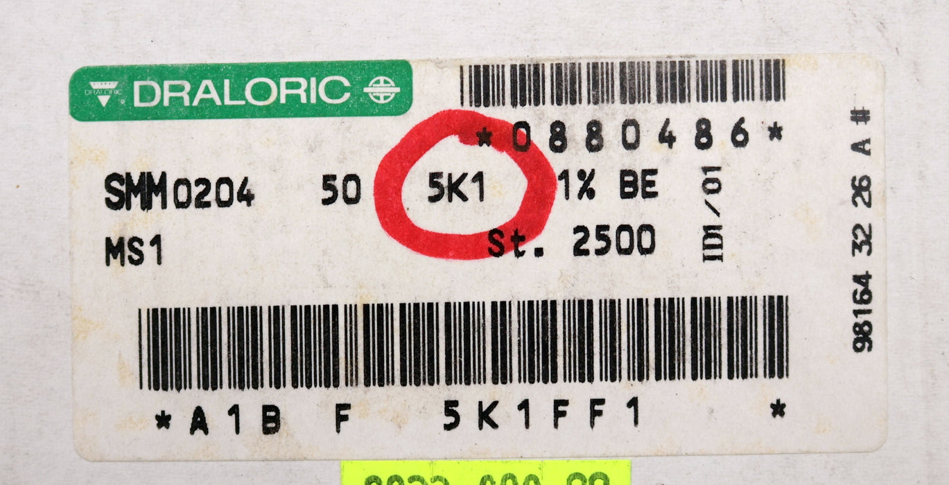Bild des Artikels DRALORIC-1000x-SMD-Widerstand-5,1kΩ-124-633-MS1-5100-Ohm-Model-SMM0204