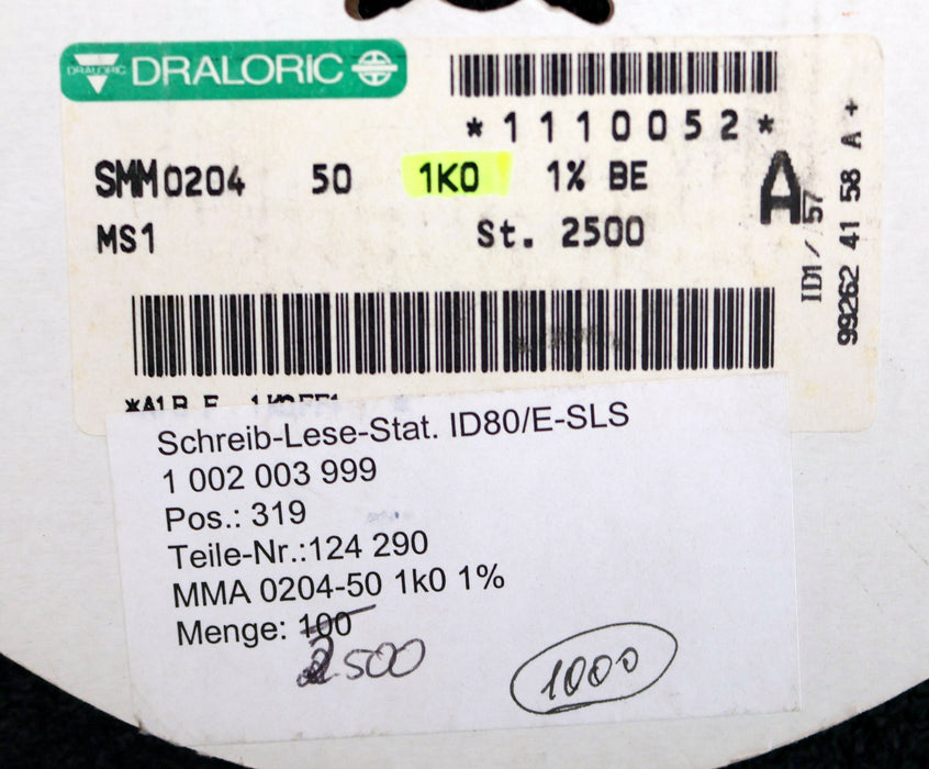 Bild des Artikels DRALORIC-1000x-SMD-Widerstand-1kΩ-124-290-MS1-1000-Ohm-Model-SMM0204