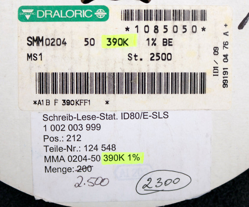 Bild des Artikels DRALORIC-2300x-SMD-Widerstand-390kΩ-124-548-MS1-390000-Ohm-Model-SMM0204