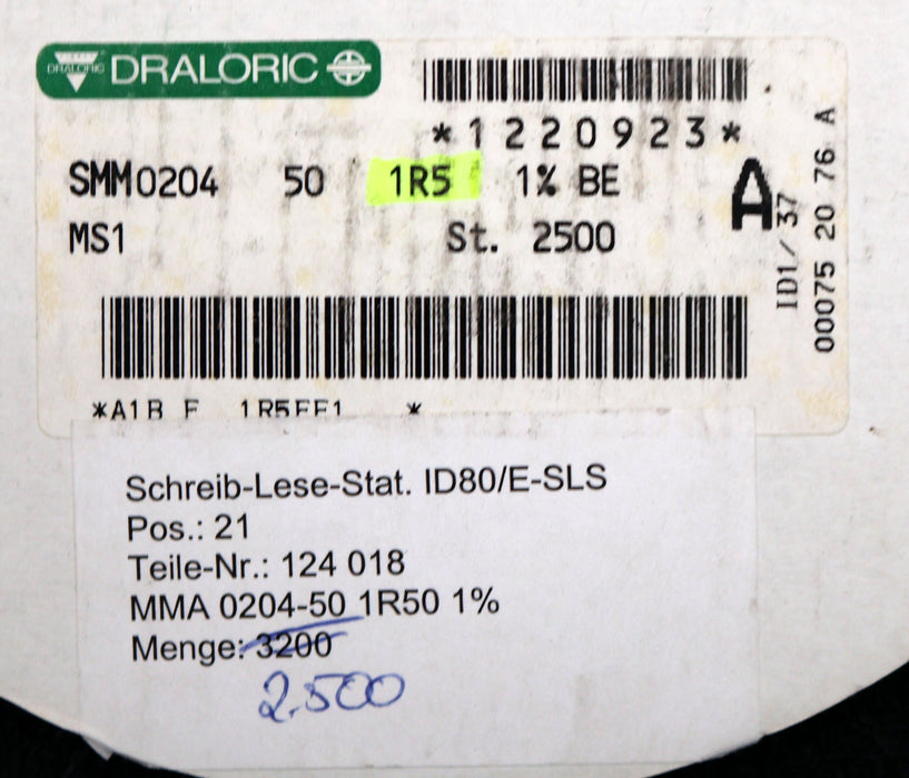 Bild des Artikels DRALORIC-1000x-SMD-Widerstand-1,5Ω-124-018-MS1-1,5-Ohm-Model-SMM0204