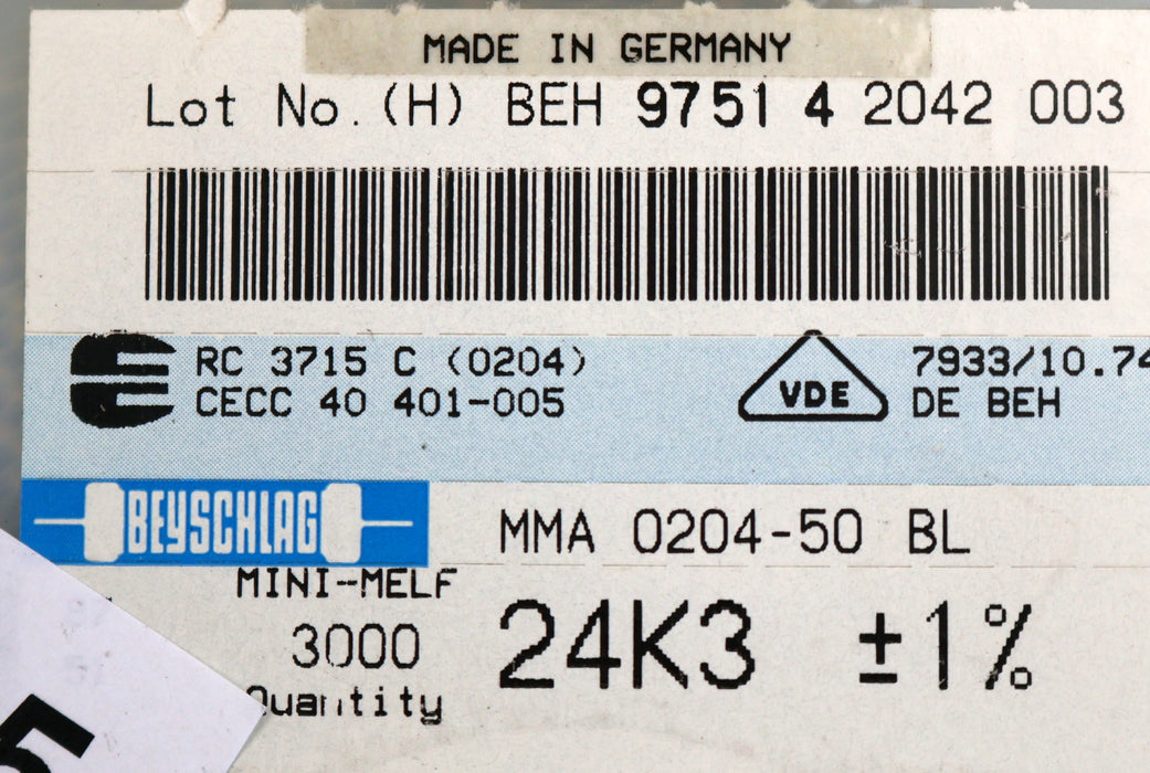 Bild des Artikels BEYSCHLAG-2800x-SMD-Widerstand-24,3kΩ-MINI-MELF-24300-Ohm-Model-MMA-0204-50