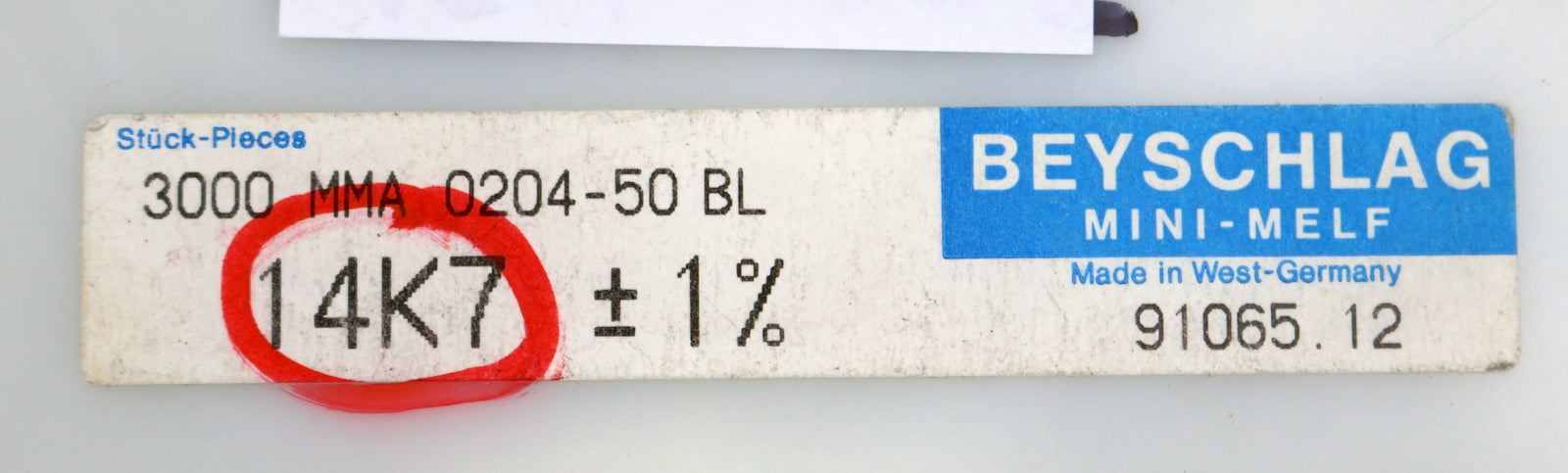 Bild des Artikels BEYSCHLAG-1900x-SMD-Widerstand-14,7kΩ-MINI-MELF-14700-Ohm-Model-MMA-0204-50