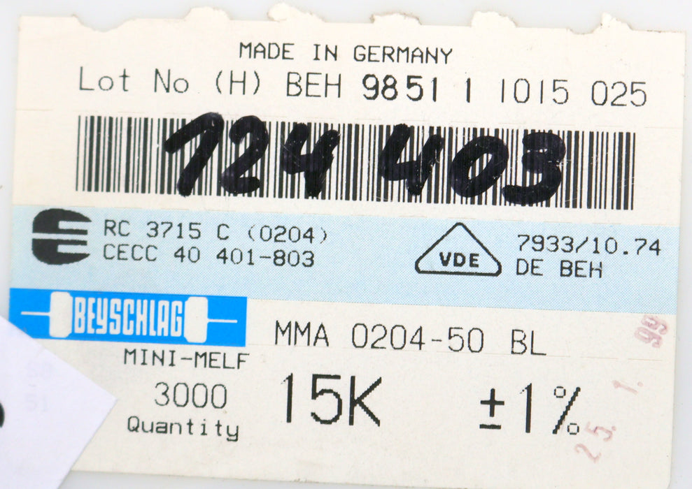 Bild des Artikels BEYSCHLAG-1500x-SMD-Widerstand-15kΩ-MINI-MELF-15000-Ohm-Model-MMA-0204-50