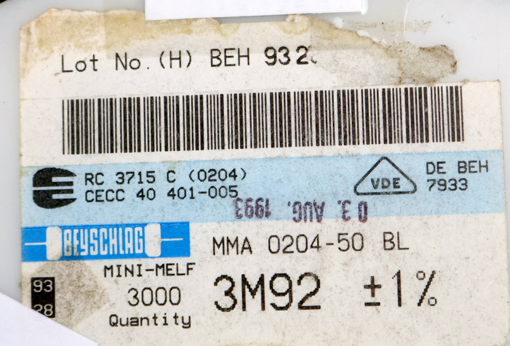 Bild des Artikels BEYSCHLAG-2000x-SMD-Widerstand-3,92MΩ-MINI-MELF-3920000-Ohm-Model-MMA-0204-50