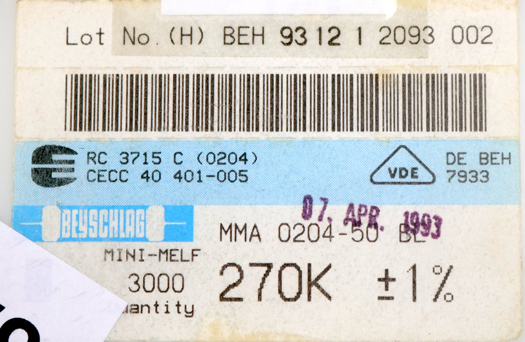 Bild des Artikels BEYSCHLAG-1000x-SMD-Widerstand-270kΩ-MINI-MELF-270000-Ohm-Model-MMA-0204-50
