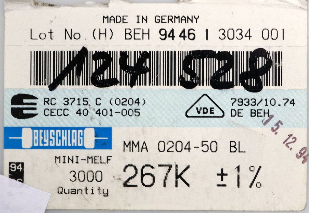 Bild des Artikels BEYSCHLAG-2300x-SMD-Widerstand-267kΩ-MINI-MELF-267000-Ohm-Model-MMA-0204-50