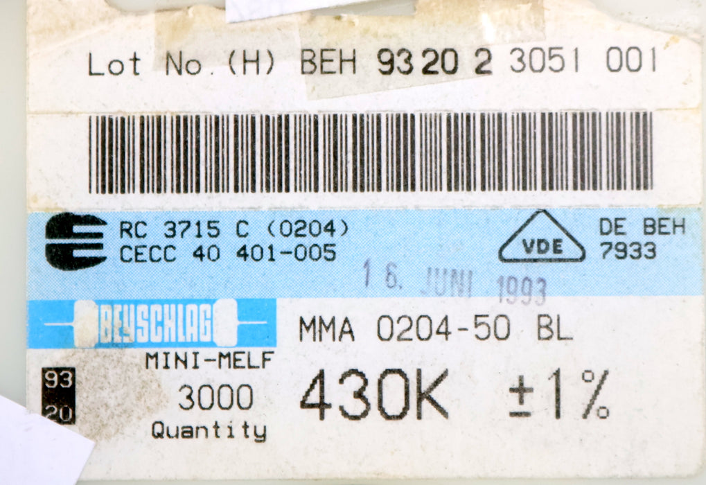Bild des Artikels BEYSCHLAG-2000x-SMD-Widerstand-430kΩ-MINI-MELF-430000-Ohm-Model-MMA-0204-50