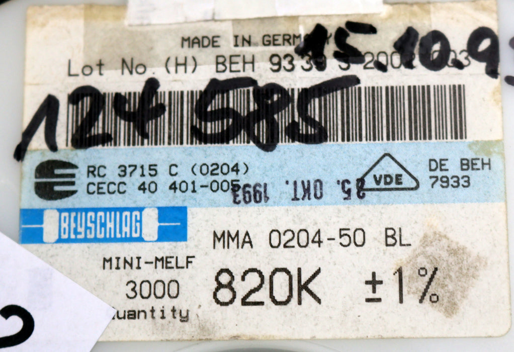 Bild des Artikels BEYSCHLAG-2000x-SMD-Widerstand-820kΩ-MINI-MELF-820000-Ohm-Model-MMA-0204-50