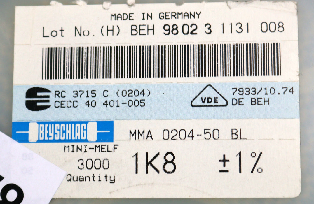 Bild des Artikels BEYSCHLAG-2000x-SMD-Widerstand-1,8kΩ-MINI-MELF-1800-Ohm-Model-MMA-0204-50