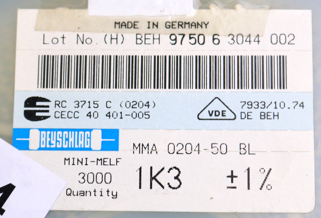 Bild des Artikels BEYSCHLAG-2500x-SMD-Widerstand-1,3kΩ-MINI-MELF-1300-Ohm-Model-MMA-0204-50