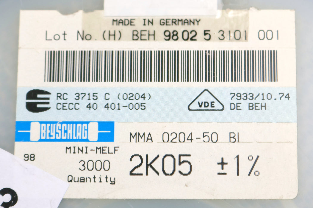 Bild des Artikels BEYSCHLAG-2500x-SMD-Widerstand-2,05kΩ-MINI-MELF-2050-Ohm-Model-MMA-0204-50
