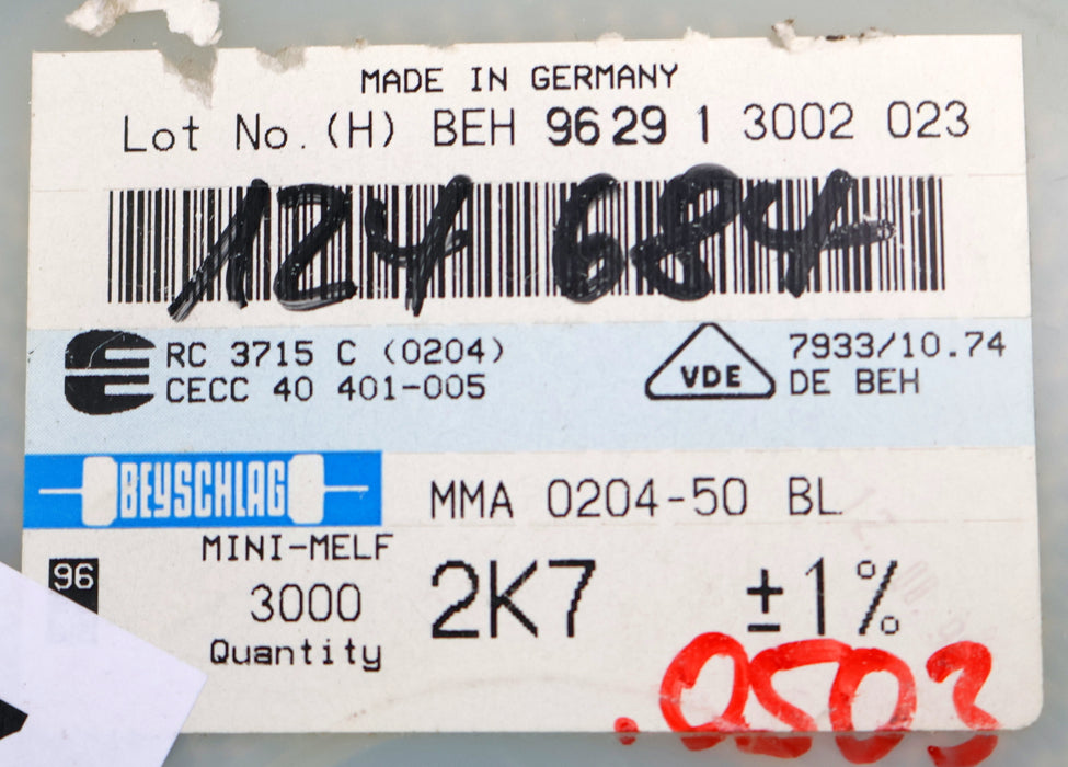 Bild des Artikels BEYSCHLAG-2000x-SMD-Widerstand-2,7kΩ-MINI-MELF-2700-Ohm-Model-MMA-0204-50