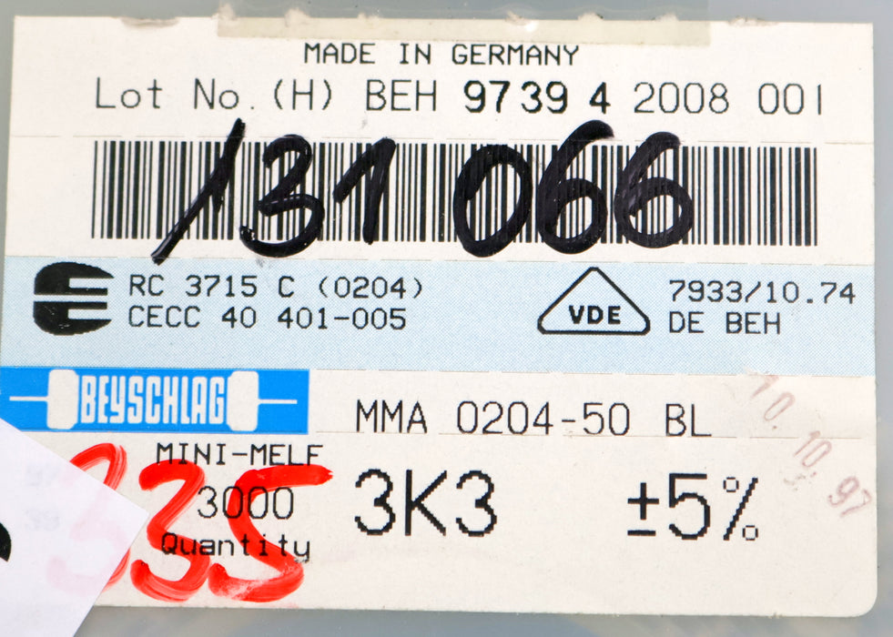 Bild des Artikels BEYSCHLAG-900x-SMD-Widerstand-3,3kΩ-MINI-MELF-3300-Ohm-Model-MMA-0204-50