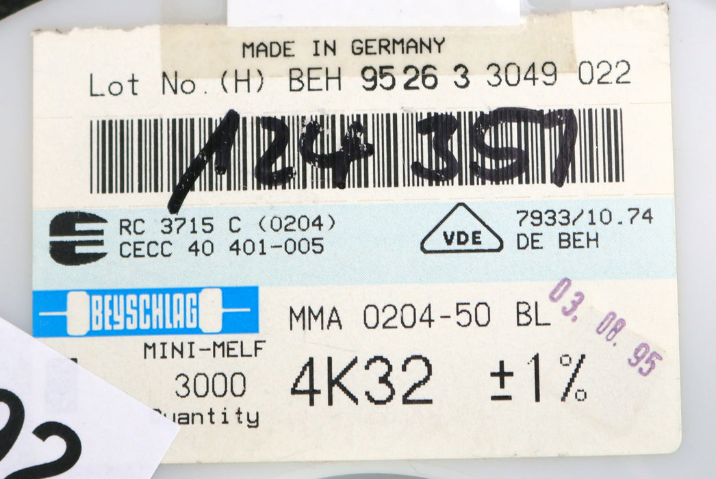 Bild des Artikels BEYSCHLAG-2000x-SMD-Widerstand-4,32kΩ-MINI-MELF-4320-Ohm-Model-MMA-0204-50
