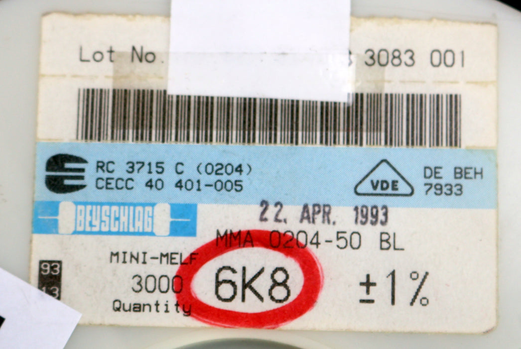 Bild des Artikels BEYSCHLAG-500x-SMD-Widerstand-6,8kΩ-MINI-MELF-6800-Ohm-Model-MMA-0204-50