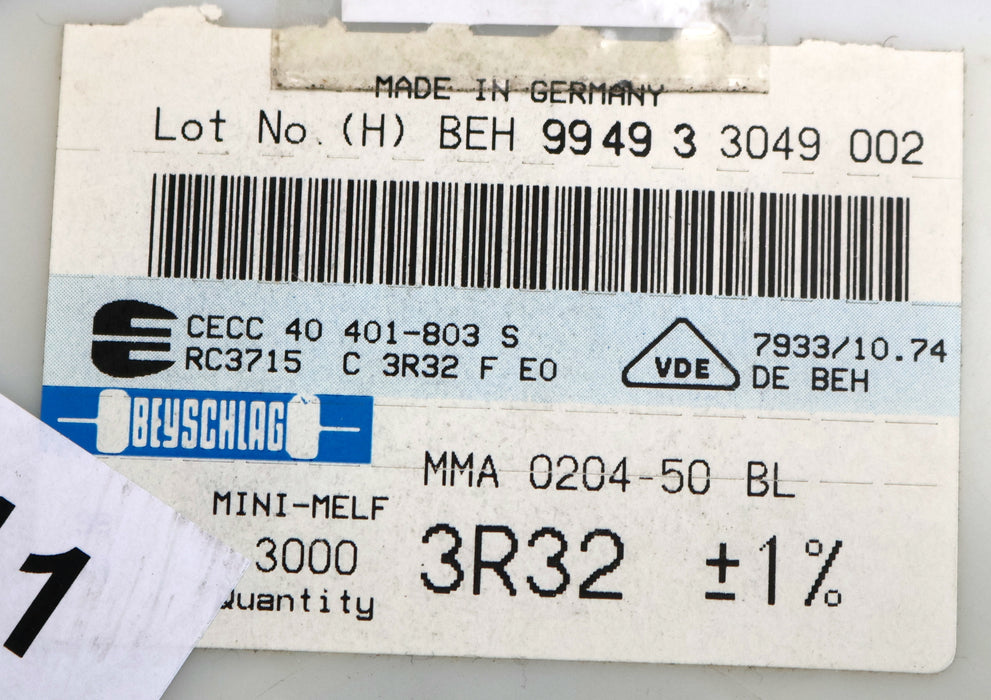Bild des Artikels BEYSCHLAG-2000x-SMD-Widerstand-3,32Ω-MINI-MELF-3,32-Ohm-Model-MMA-0204-50
