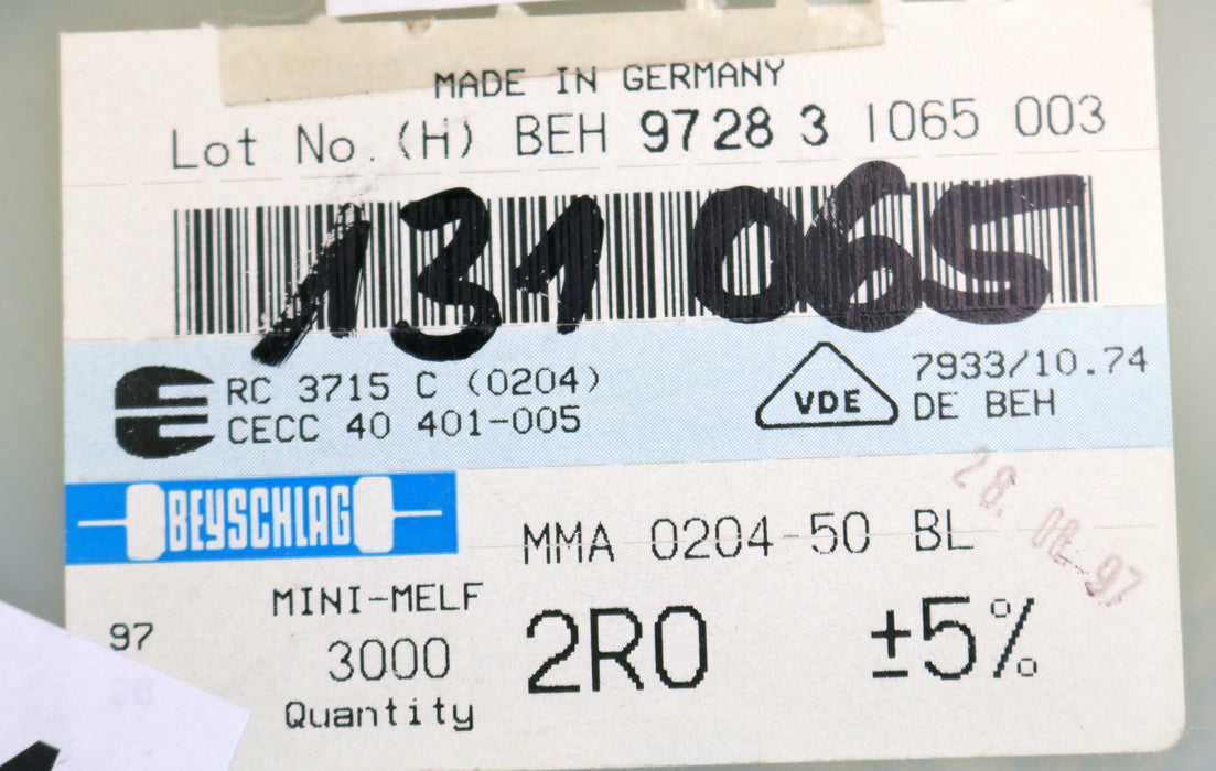 Bild des Artikels BEYSCHLAG-800x-SMD-Widerstand-2,0Ω-MINI-MELF-2,0-Ohm-Model-MMA-0204-50