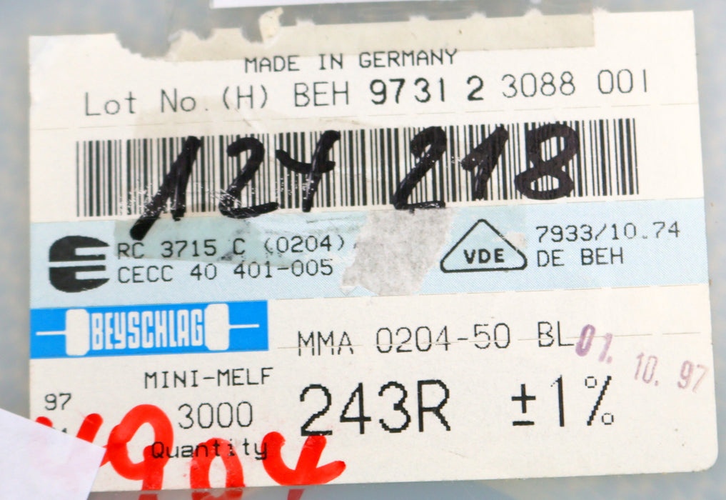 Bild des Artikels BEYSCHLAG-2500x-SMD-Widerstand-243Ω-MINI-MELF-243-Ohm-Model-MMA-0204-50