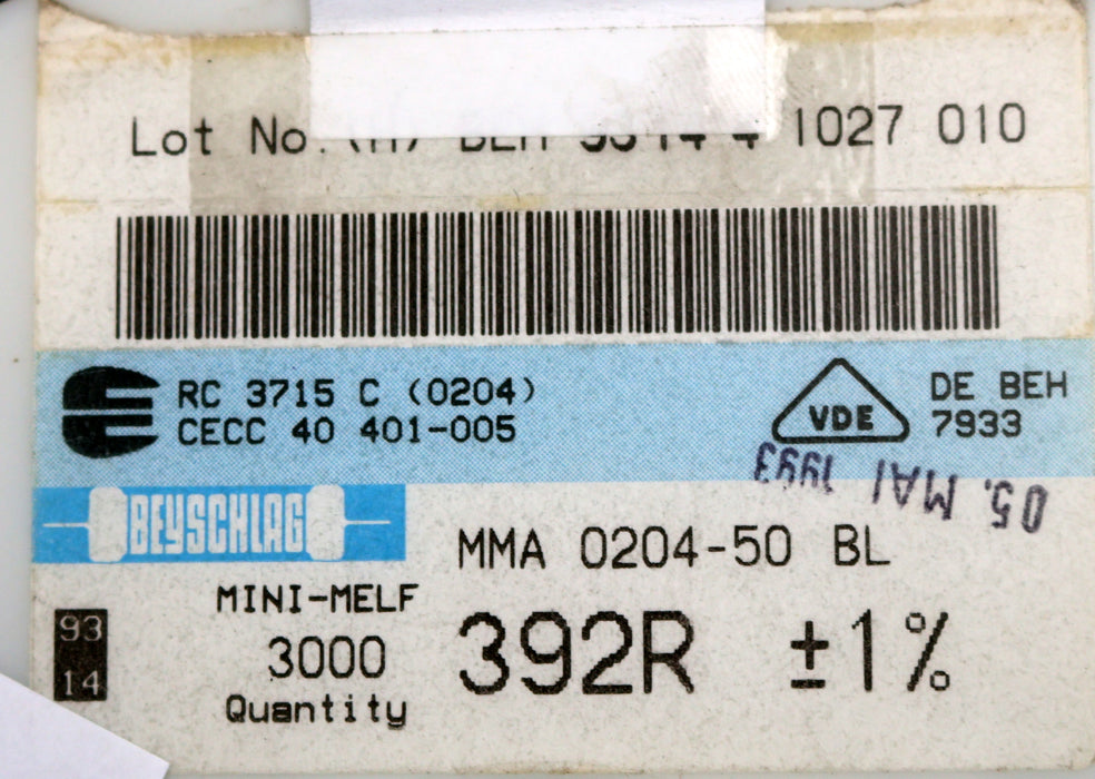 Bild des Artikels BEYSCHLAG-1800x-SMD-Widerstand-392Ω-MINI-MELF-392-Ohm-Model-MMA-0204-50