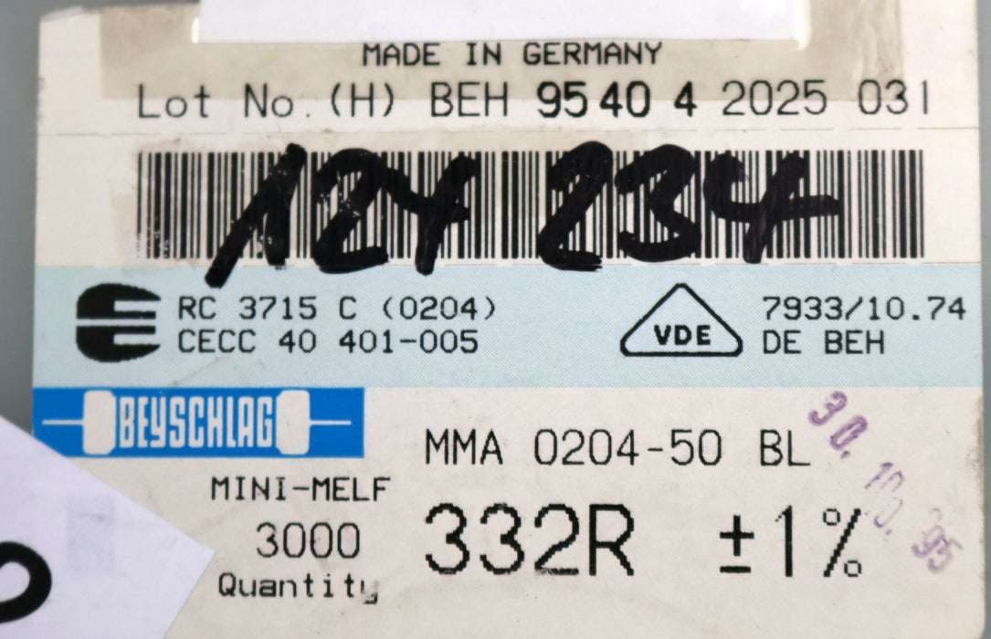 Bild des Artikels BEYSCHLAG-700x-SMD-Widerstand-332Ω-MINI-MELF-332-Ohm-Model-MMA-0204-50