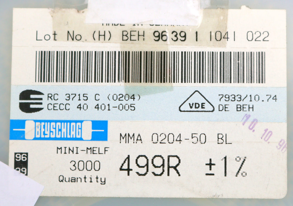 Bild des Artikels BEYSCHLAG-2000x-SMD-Widerstand-499Ω-MINI-MELF-499-Ohm-Model-MMA-0204-50