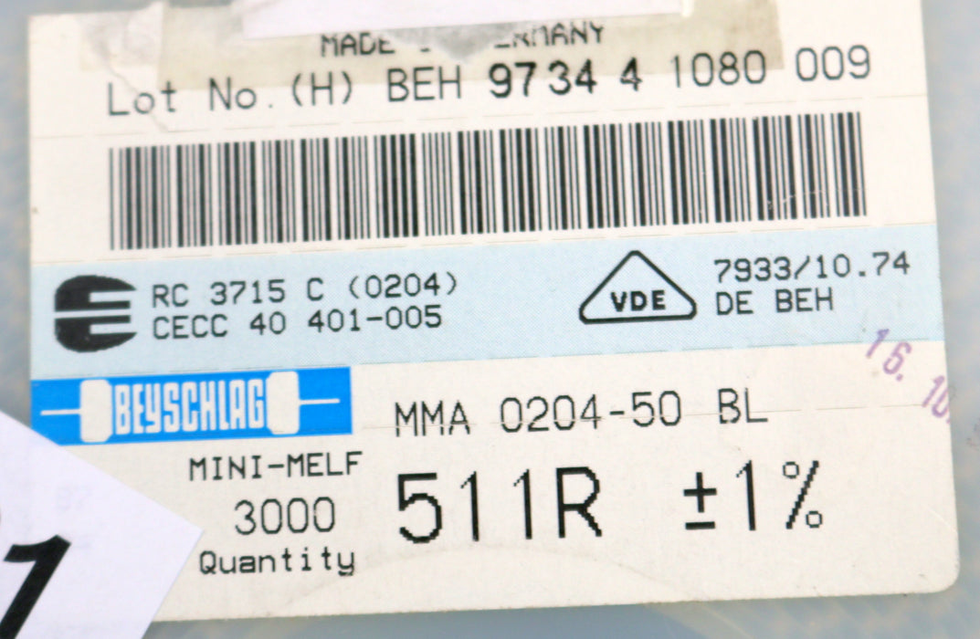 Bild des Artikels BEYSCHLAG-2000x-SMD-Widerstand-511Ω-MINI-MELF-511-Ohm-Model-MMA-0204-50